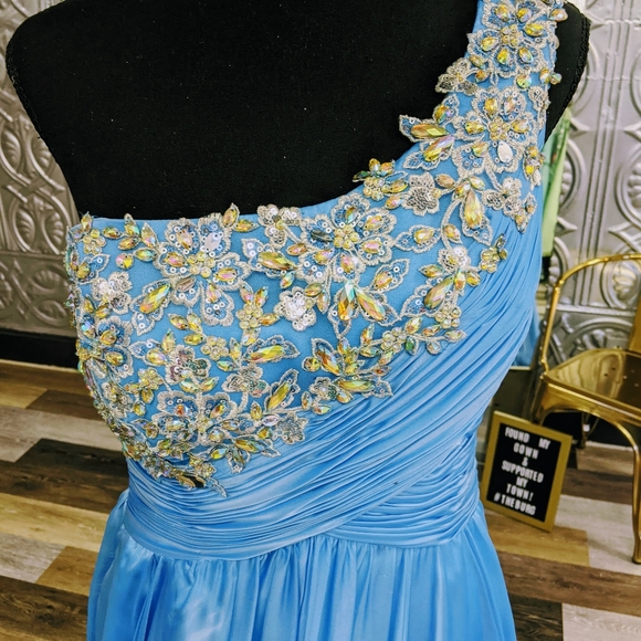 Blue One-Shoulder Beaded La Femme - Picture 2 of 4